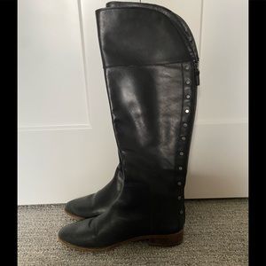 Franco Sarto Roselle Black Leather Studded Tall Riding Boot size 8M